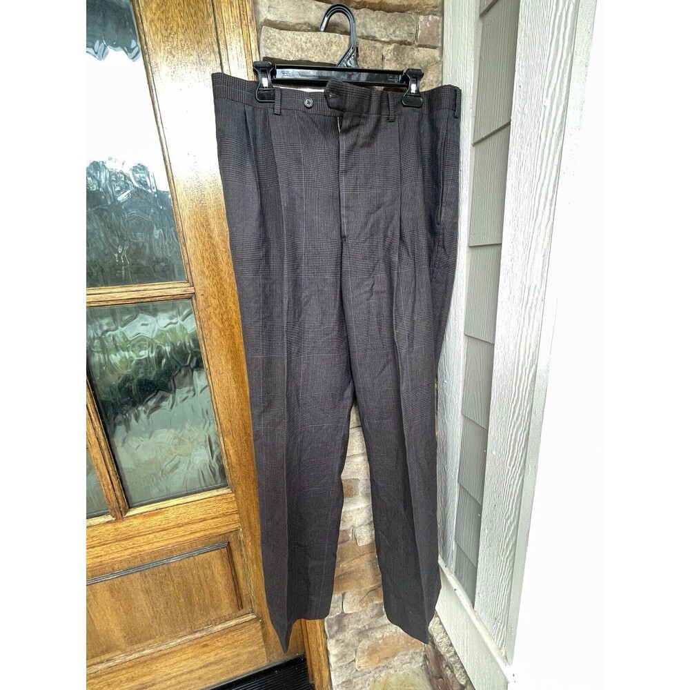Corbin Natural Shoulder Trousers Plaid Slacks Pants Wool 34 x 32 Gray